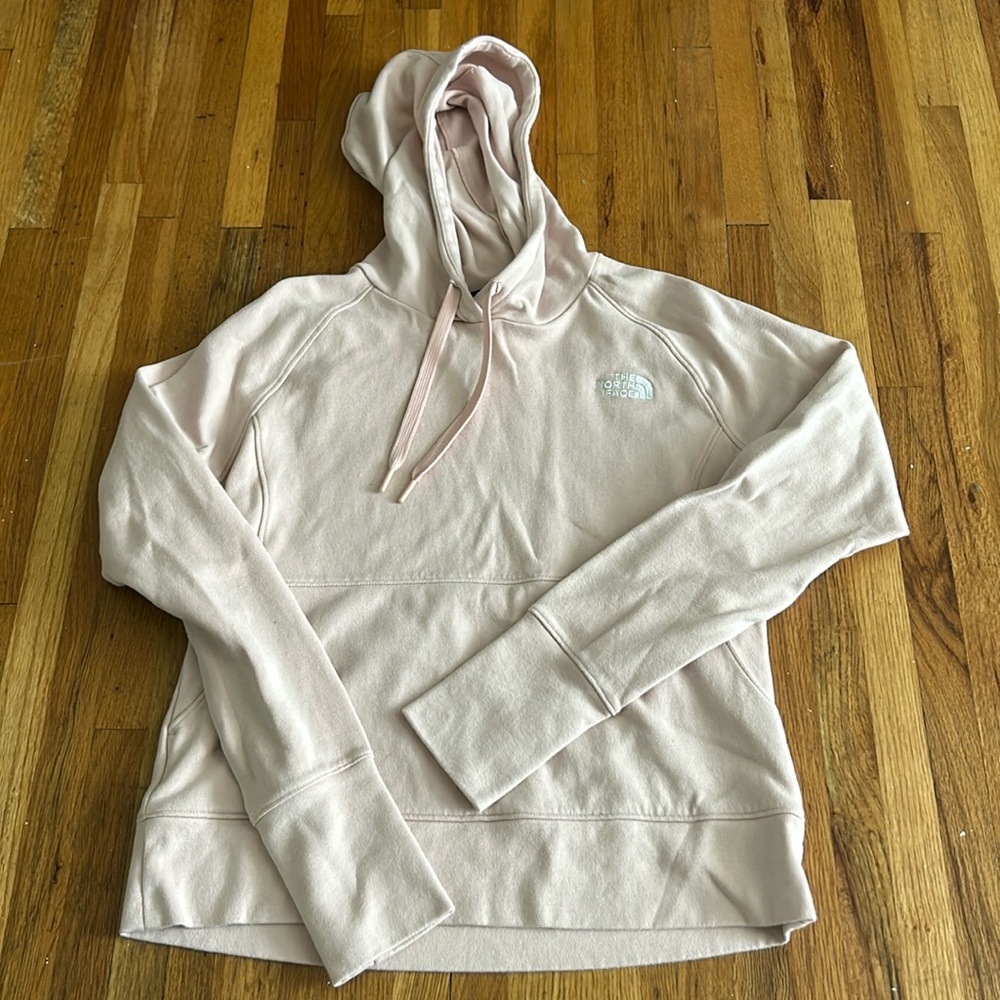 Light pink north face hoodie.